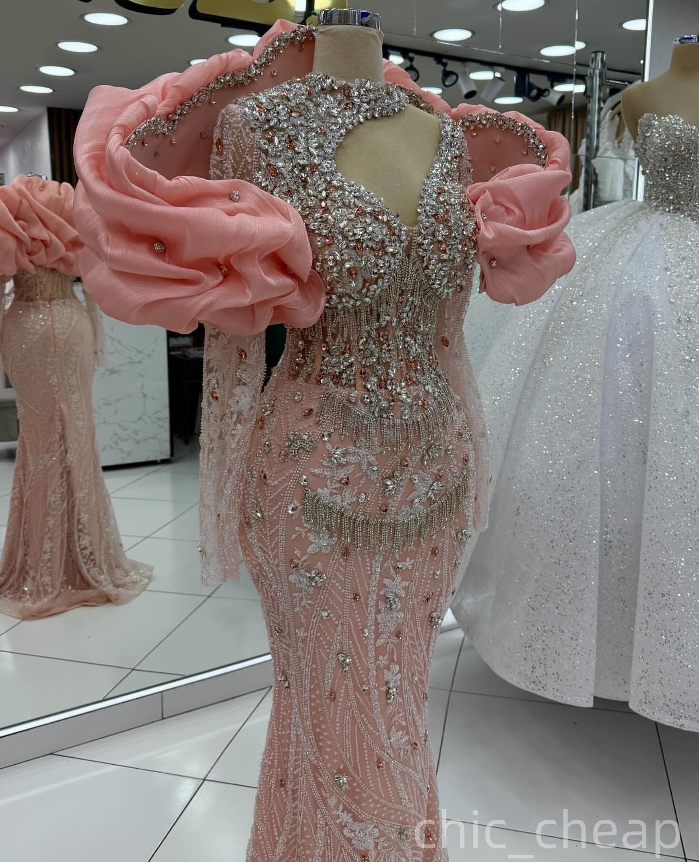 Aso Ebi Pink Mermaid Prom Dresses 2026 Beaded Crystals Tassels Sequined Evening Formal Party Second Birthday Engagement Gowns Dress For Special Occasi