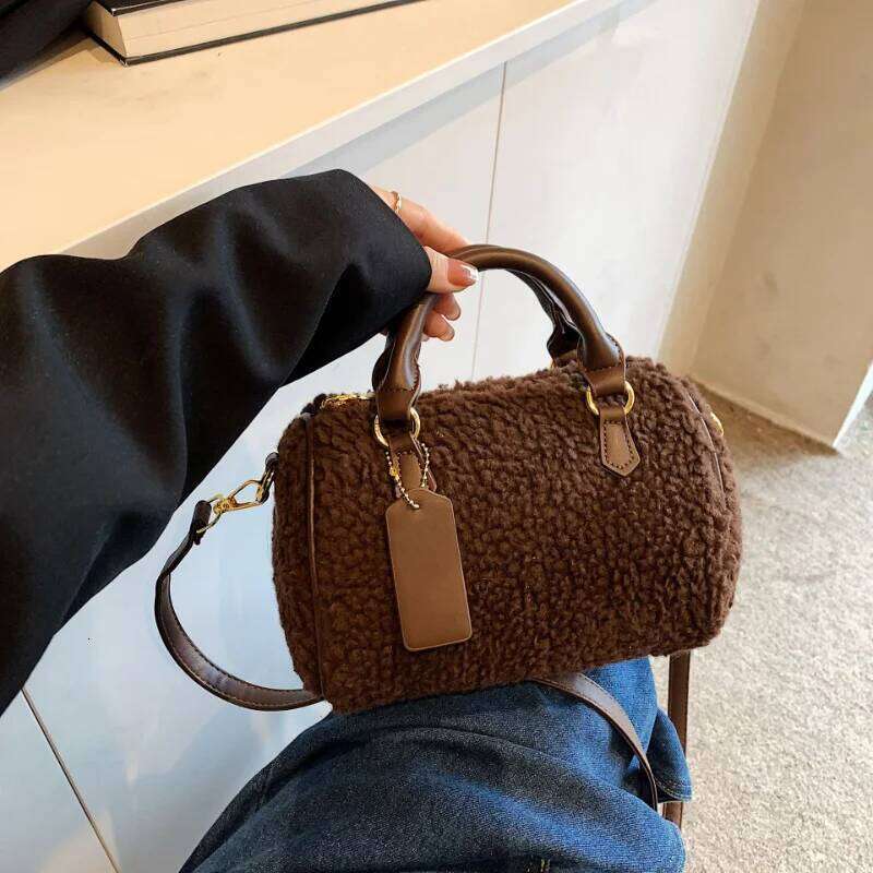 2025 Autumn and Winter Fashion High-End Hand-Held Lamb Wool Pillow Women's Korean Style Casual Shoulder Bag XJ260125