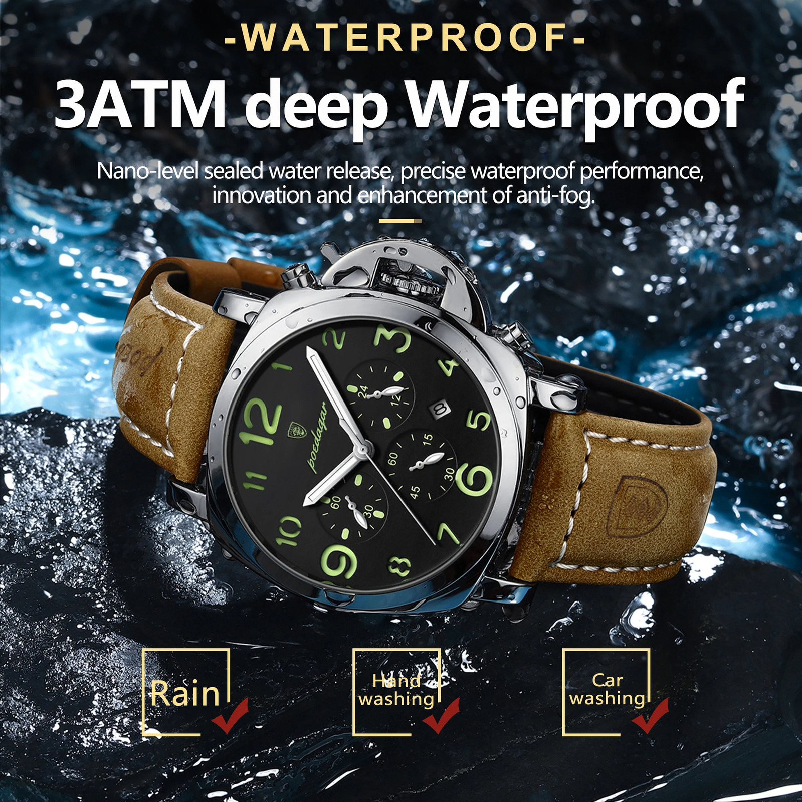 POEDAGAR Top Fashion Watch For Men Waterproof Luminous Chronograph Man Watch Leather Military Mens Quartz Watches Reloj 260120