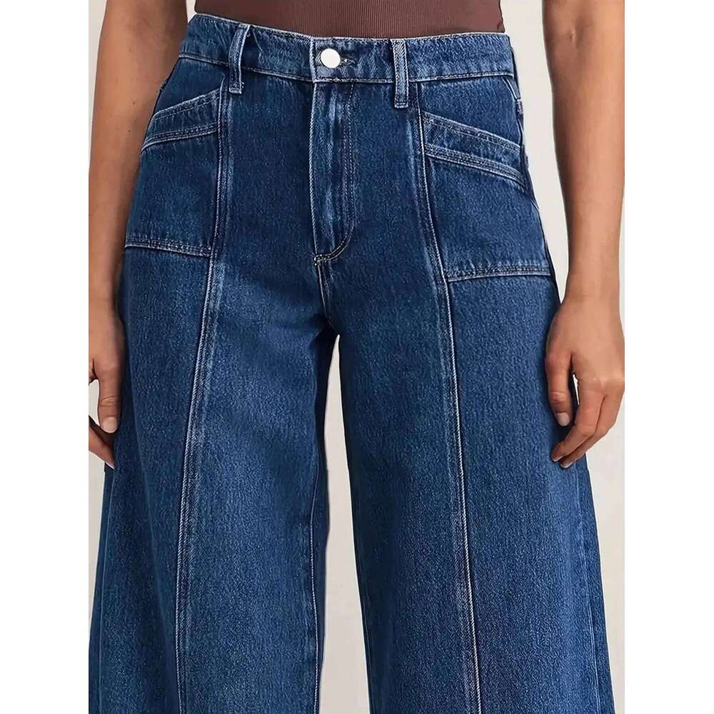 Womens Deep Blue Wide Leg Jeans - Stylish Denim Trousers for Comfort and Versatility C260126 - view 5
