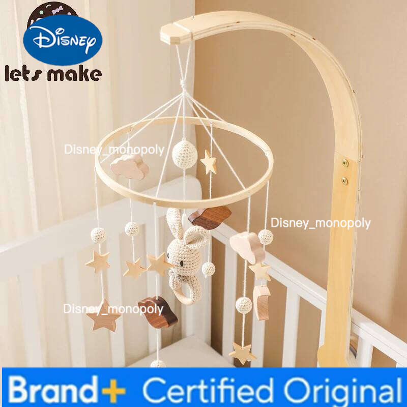 Disney Baby Wooden Cartoon Rabbit Hanging Rattles Hanger Crib Mobile Bed Bell Wood Toy Holder Arm Bracket Kid Gifts H260126