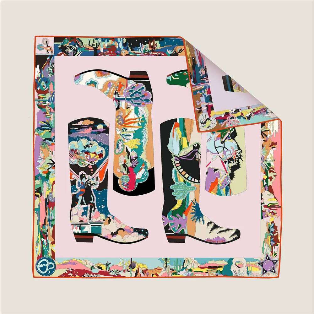 New 90CM Curled Twill Silk Scarf Women Leather Boots Double Side Printed Square Scarves Wraps Echarpes Foulards Femme Hijab 26Y0126