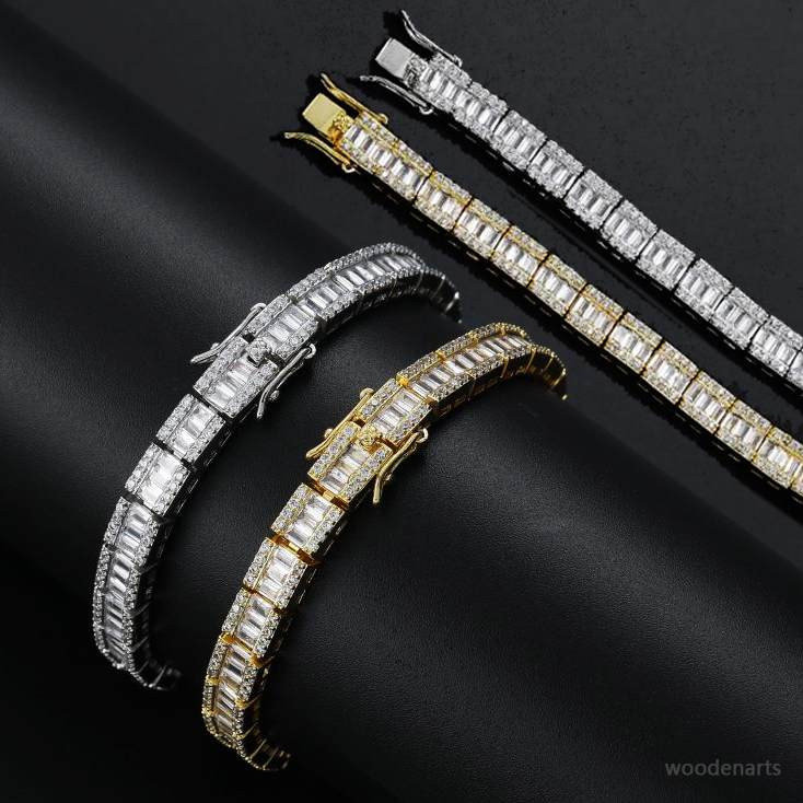 7mm Hop Cubic Zirconia Tennis Bracelet Baguette Chains 7inch 8inch Brass Bangle Wristband CZ Stones Mens Jewelry Bling CZ Stones Luxury Diamond Jewelr