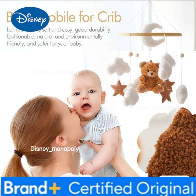 Disney Wooden Crib Baby Rattle Soft Felt Cartoon Bear Mobile Newborn Music Box Bed Bell Hanging Bracket Toy H2601261
