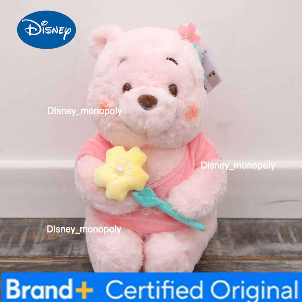 Disney Stuffed Toy Cute Sunflower Bear Cherry Blossom Winnie Plush Doll Girl Birthday Kawaii Room Decoration H260126