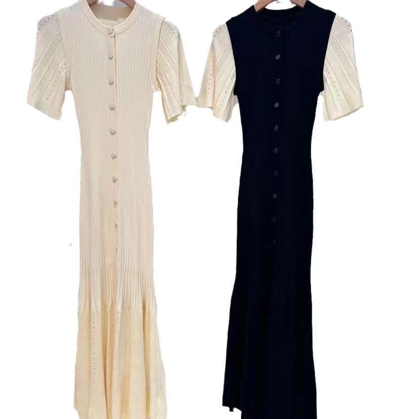 French Elegance 2026 Spring/Summer New Single breasted Round Neck Hollow Mermaid Knitted Waist Skirt for Women