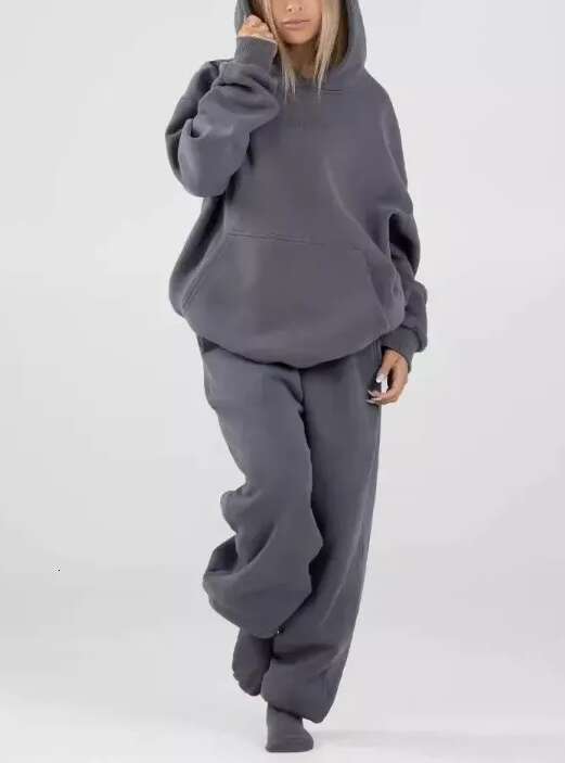 Women's long pants comfortable matching sportswear hoodie solid color pocket pullover high waisted pencil pants jogging set