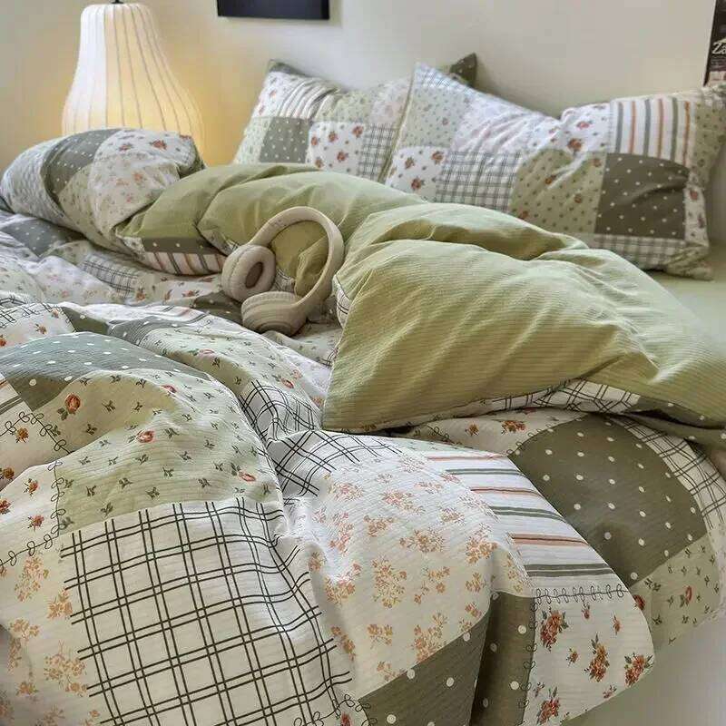 Bedding Duvet Cover Fresh Blue Floral. Wrinkled Yann Set Of Four Pieces, Washing Cotton Bed Sheets Y260124