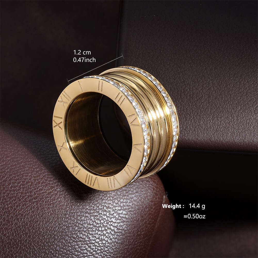 Round Diamond Small Arc Roman Wide Couple's Ring Fashionable New Double-Row Jewelry