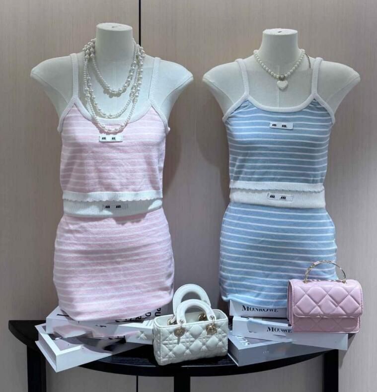 two piece dress women designer vest skirt sets stripes Tanks Camis skirts two piece set Miu1866