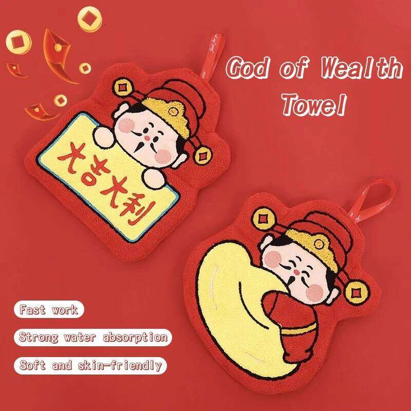 New Year Coral Fleece Chinese Wedding Red Hanging Bathroom Wash Hand Towel Super Soft Absorbent Handkerchief