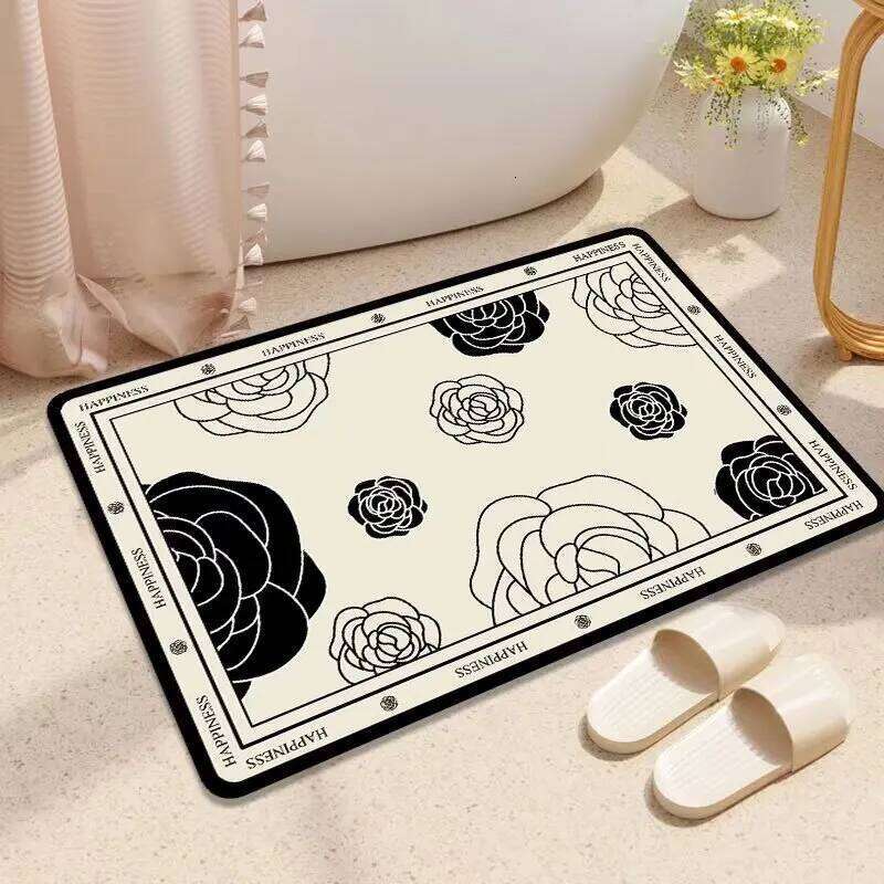 Bathroom diatom mud, water-absorbing non-slip mat, toilet, bathroom entry door, toilet floor mat