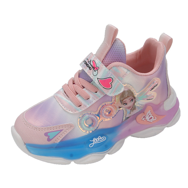 Girls' Casual Shoes Led Lights Mesh Breathable Children's Sports Princess Elsa Pink Purple Shoes Sneakers Size 22-35
