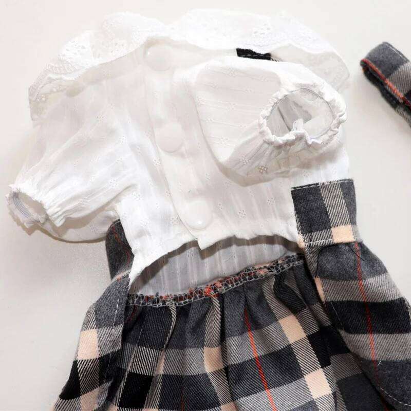 Lattice Summer Dogs and Leash Set Bowknot Teddy Bichon Dog Harness Vest Spring Cat Dress Chihuahua Pet Clothing C260126