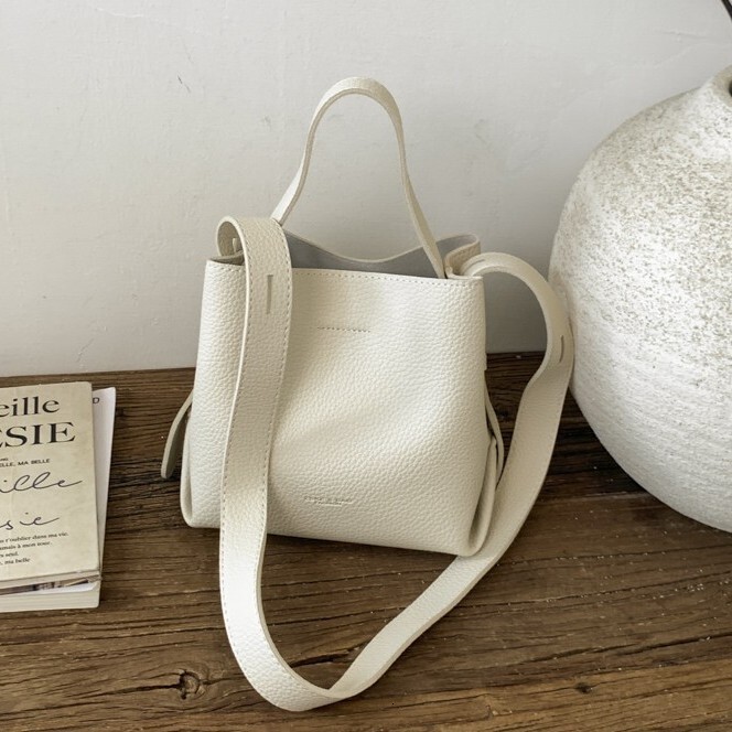 Lychee pattern women's handbag new fashion Korean niche bucket bag multifunctional Ins style shoulder bag crossbody bag