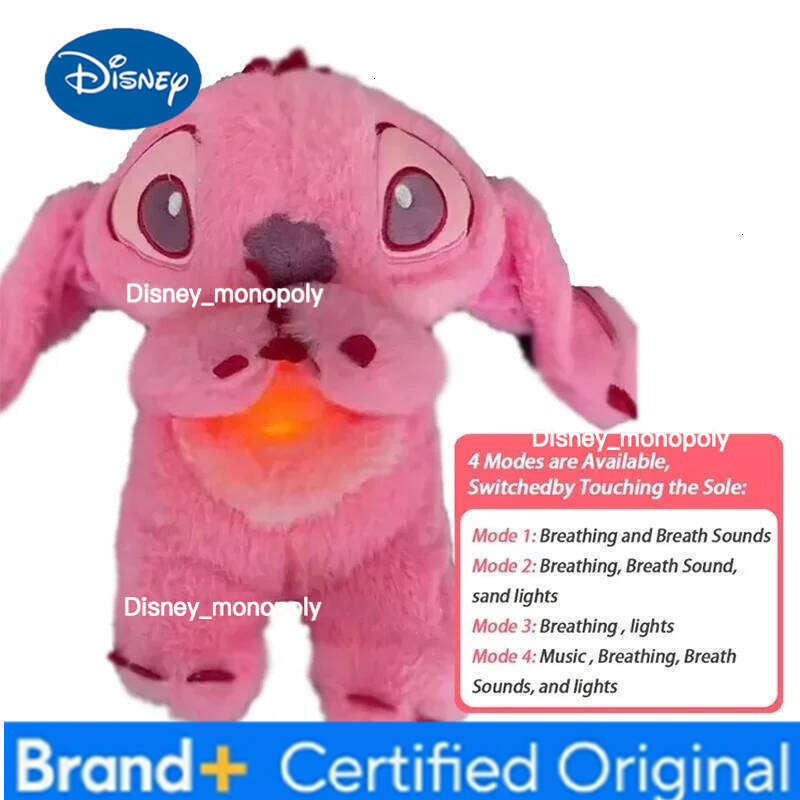 Disney Pink Angel Stitch Plush Doll - Breathing Light & Music, Cute Anime Soothe Toy for Babies/Kids, Ideal Christmas/Birthday Gift H260126