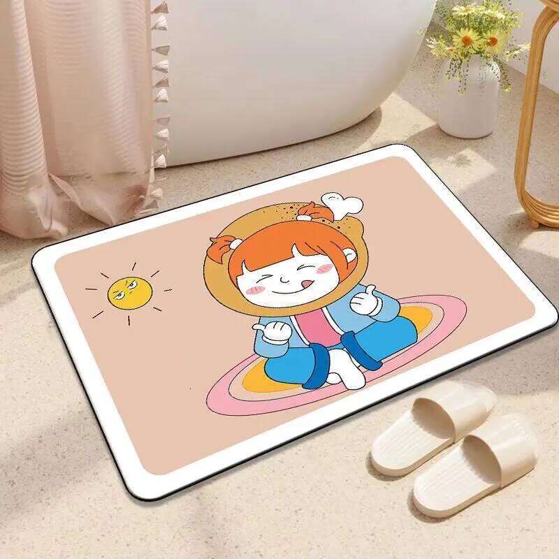 Bathroom diatom mud, water-absorbing non-slip mat, toilet, bathroom entry door, toilet floor mat