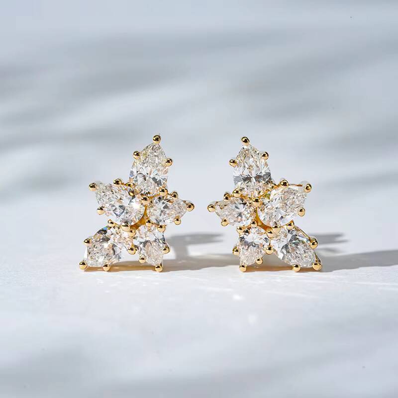 HPHT Pear 345mm and 2535mm DEF VS Mixed Stones Gorgeous 18k Yellow Solid Gold Push Back Stud Lab Grown Diamonds Earrings