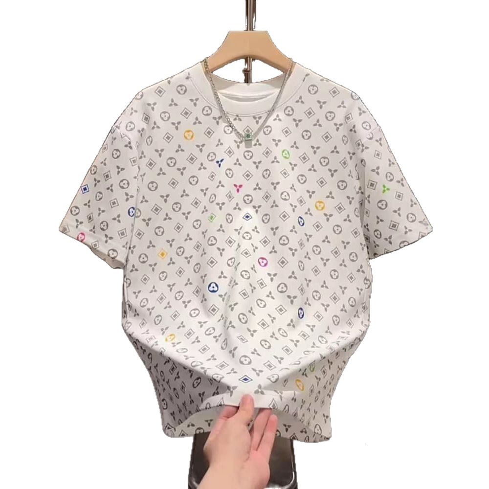 Luxury Brand Designer Clothes Versatile Loose Inner Wear T-Shirt Trendy Full Print Mens Short Sleeve T2025 Summer New Style Cool Casual Round Neck Top
