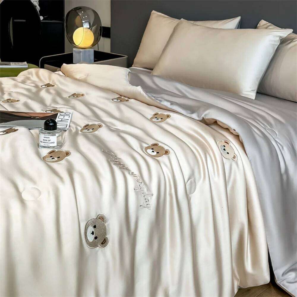 Cool Ice Silk Summer Four-Piece Sets Embroidery Thin Quilt Bed Sheet With Pillowcases Air Conditioner Bedding Set Y260124
