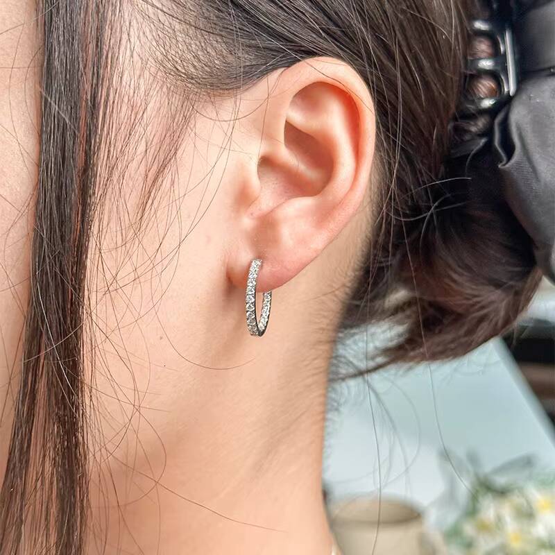 Starsgem Fine Jewelry 18K Solid Gold Yellow Hoop Earring CVD HPHT Lab Grown Diamonds Paved Huggie Earrings Factory Custom