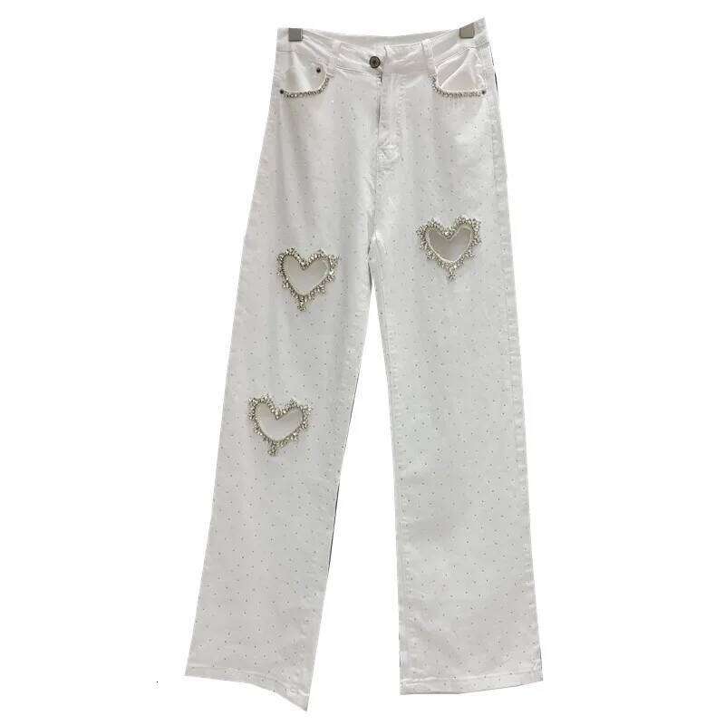 KBQ Solid Patchwork Diamonds Streetwear Jeans For Women High Waist Spliced Zipper Hollow Out Straight Denim Pants Female Autumn C260126 - view 3