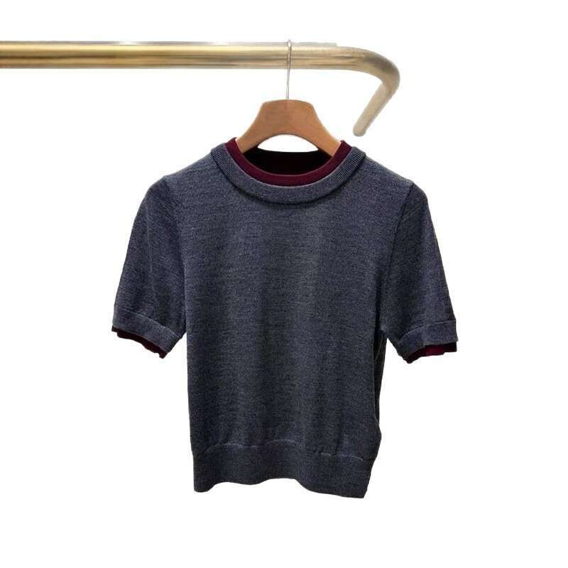 French Elegant 2026 Early Autumn Commuter Set Short Sleeve Slim fit Round Neck Hoodie Knitted Women's Top