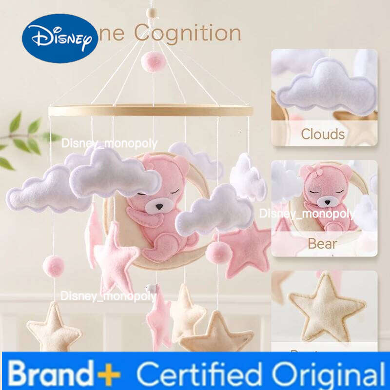 Disney Wooden Baby Rattles Soft Felt Cartoon Bear Toys Hanger Crib Mobile Bed Bell Wood Toy Bracket Kid Gifts H260126