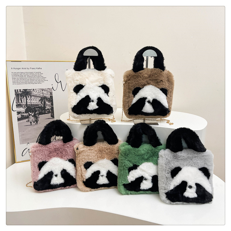 Wholesale New Plush Bucket Cute Panda Face Covering Large Capacity Handbag Single Shoulder Crossbody Bag