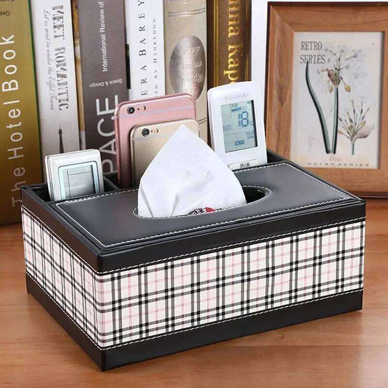 Leather Box Cover Desk Makeup Cosmetic Organizer Remote Controller Phone Holder Home Office Tissue Paper Napkin Holde