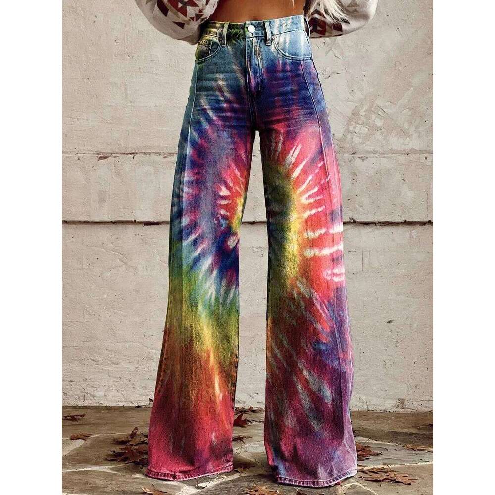 Women's Fashion Casual Trendy Faux Denim Pants Stylish Loose Fit High Waist Trousers C260126 - view 4