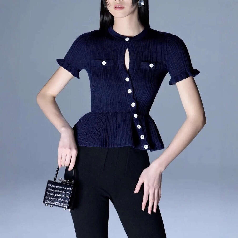 2026 autumn French elegant designer asymmetric hollow pleated knitted cardigan top for women