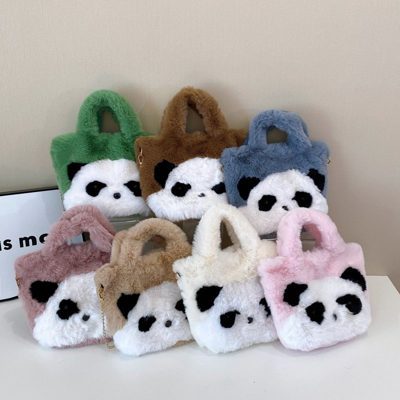 Panda Plush New Fluffy Bucket Cute Soft Face Large Capacity Handbag Shoulder Underarm Bag Crossbody