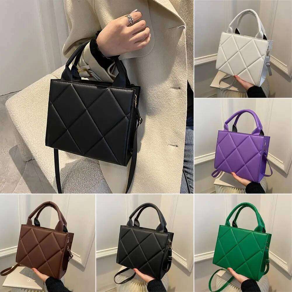 Portable PU Leather Shoulder Bag Solid Color Plaid Crossbody Messenger Bags Women Ladies XJ260125