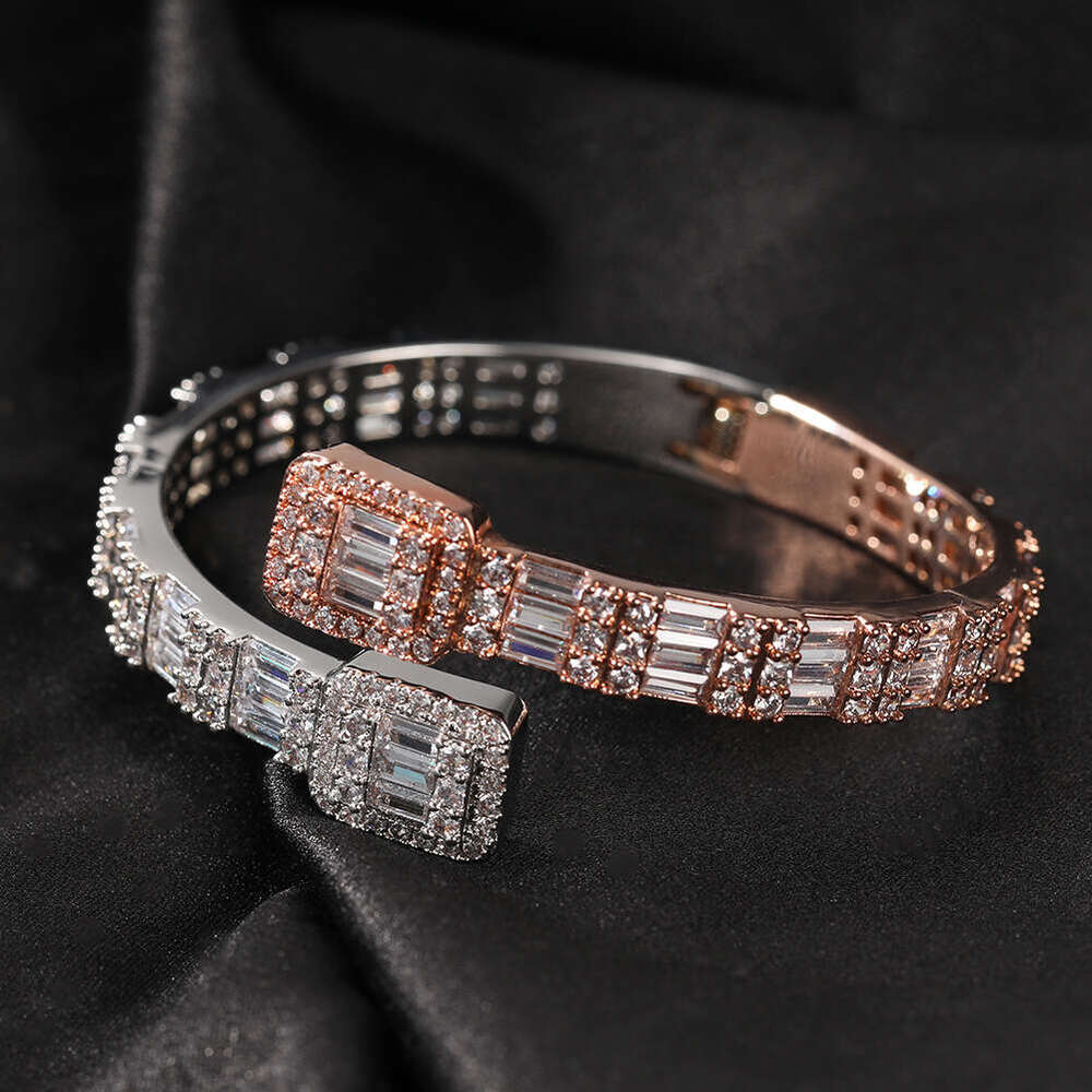 New Fashion Open Ins Style Inlaid Moissanite diamond bracelet Interwoven Two-tone Bracelet Personality Hip Hop Men's Jewelry