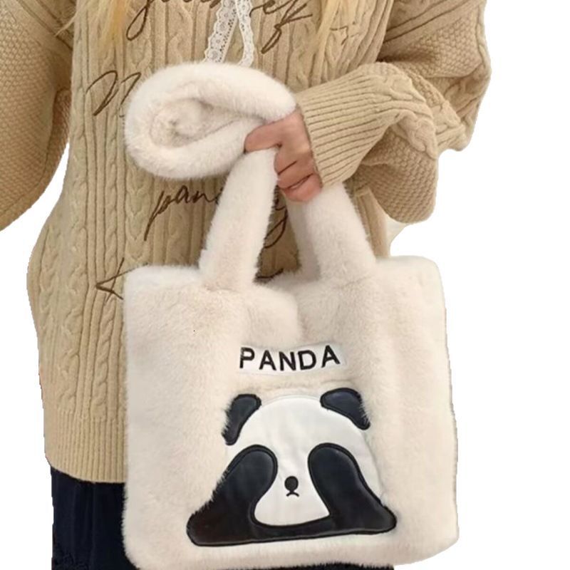 Cross-Border Wholesale Preppy Style Panda Backpack Cute Large Capacity Plush Shoulder Girls Underarm Tote Bag
