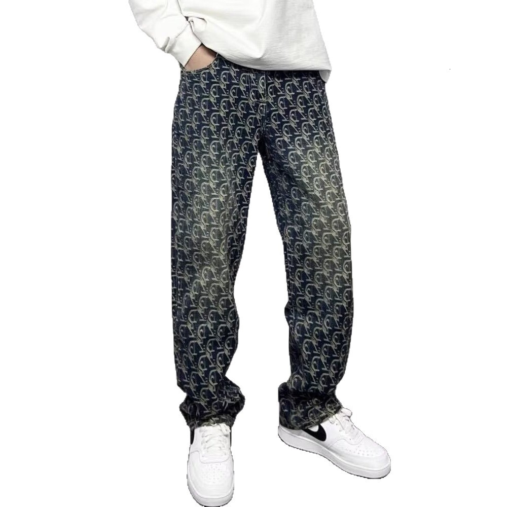 Mens Retro Jacquard Embroidery Jeans Casual Straight Fit Long Pants High End Light Luxury Design Men's Clothing Daily Outfit - view 6