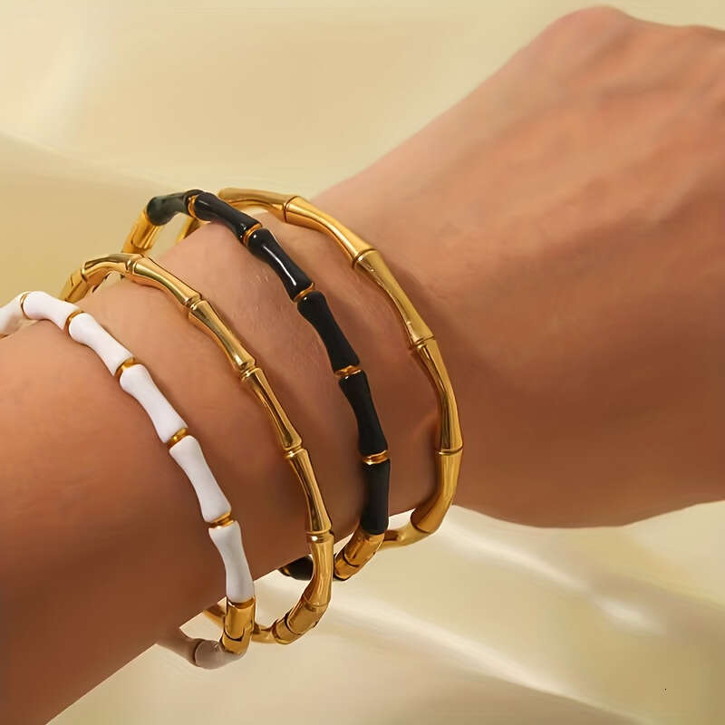 Luxury Jewelry European And American Oil Drop Bamboo Knot Stainless Steel High-end Simple Versatile 18K Gold Plated Bracelet