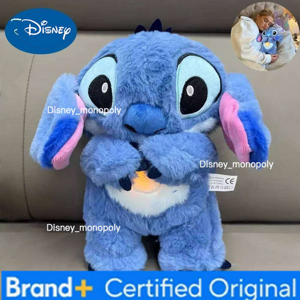Disney 30CM Stitch Doll With Lighting Music Baby Sleeping Companion Sound Soothing Kawaii Plush Toy 2025 Breathing Toys H260126