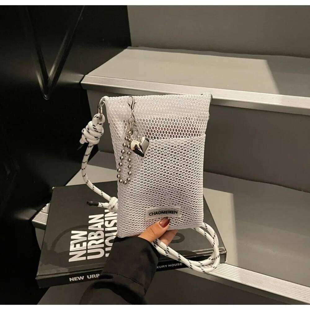 Sweet Korean Nylon Mesh Wallet Solid Color Hollow Shoulder Purse Bags Teenager Crossbody Mobile Phone Bag Outdoor XJ260125