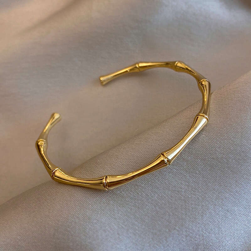 Fashion Simple Open Bamboo Knot Bracelet Gold Plain Circle High-end Non-fading Adjustable