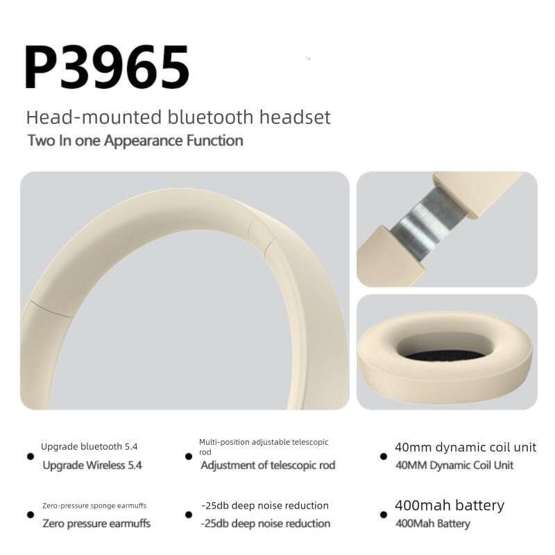 Famous brand cross-border new P3965ANC active noise cancellation true wireless head mounted Bluetooth folding mobile phone private model headphones CK