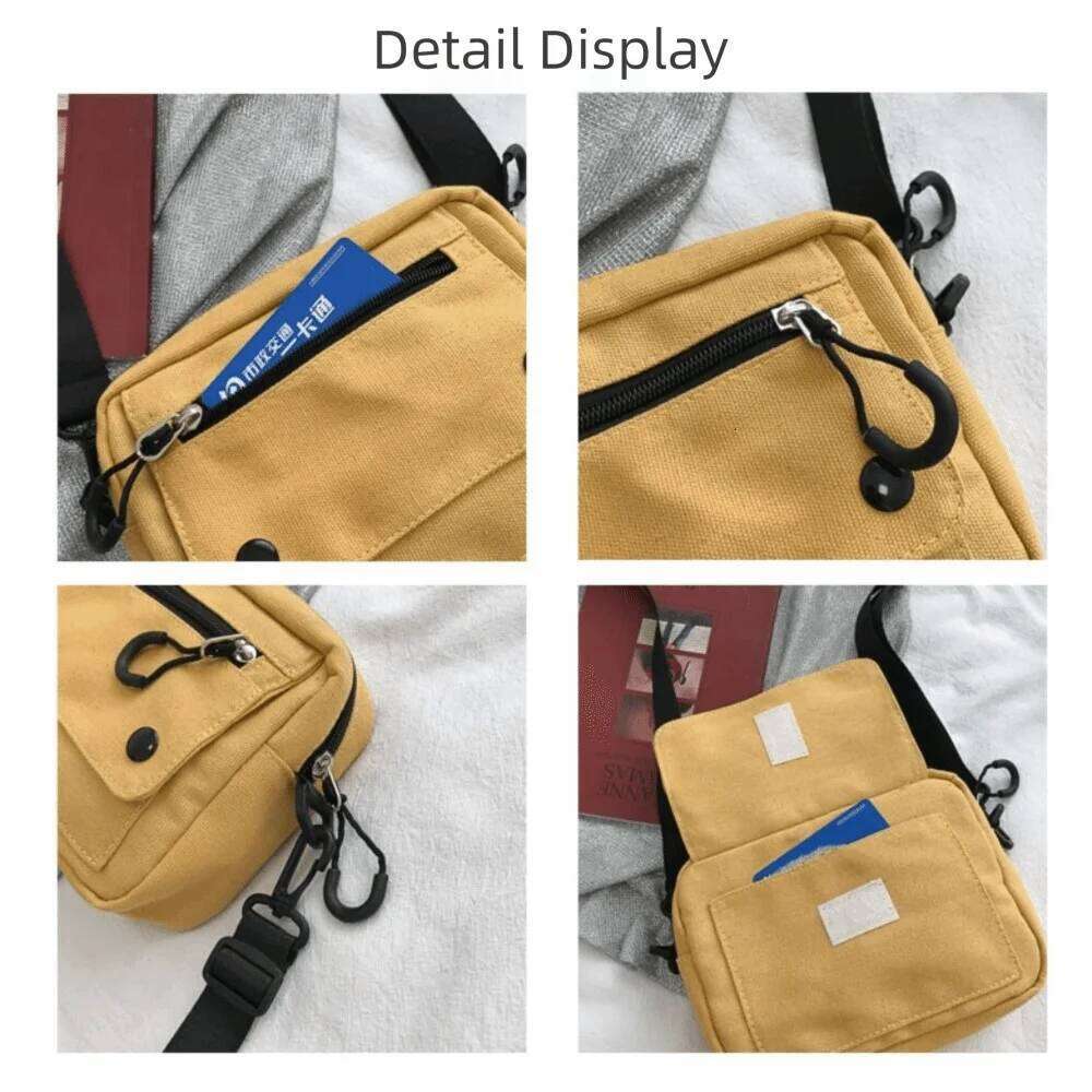 Korean Pure Color Shoulder Zipper Multifunctional Mobile Phone Bag Canvas Casual Tote Handbag Student XJ260125
