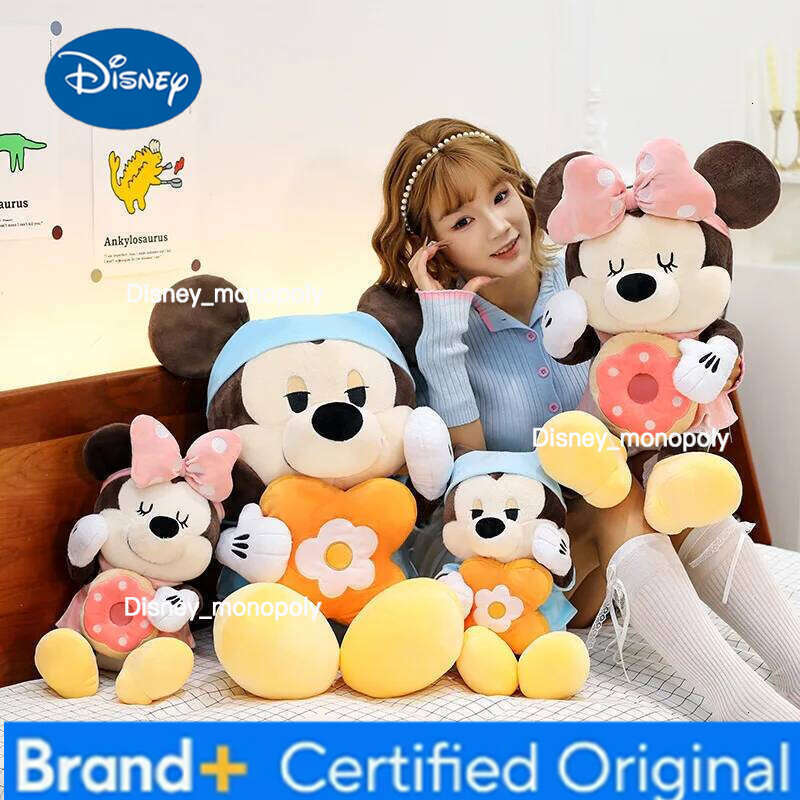 Disney Large Size 80cm New Minnie Mickey Mouse Couples Doughnut Kawaii Movies Stuffed Plush Toy Doll Birthday Girlfriend Girl Xmas Gift H260126