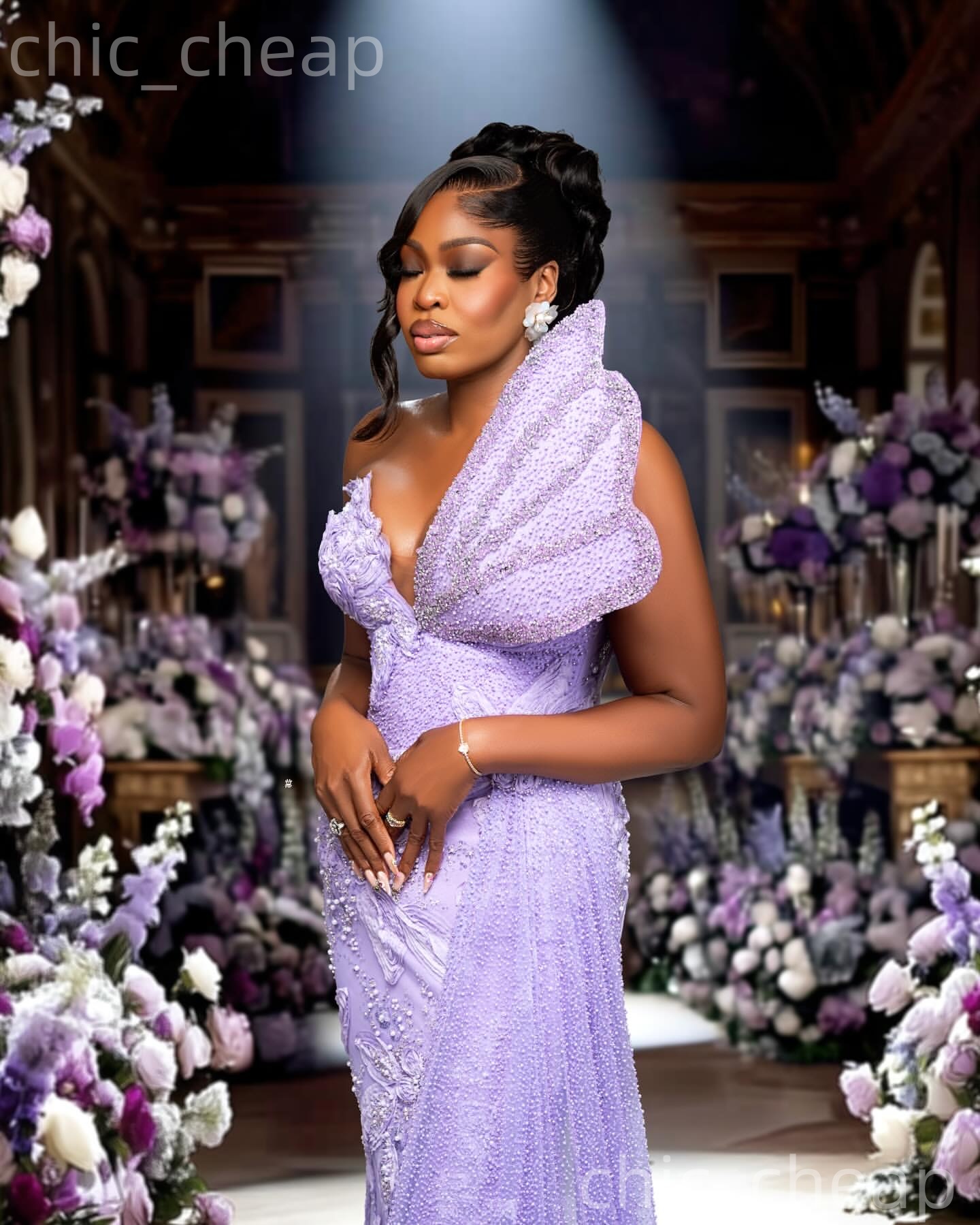 Aso Ebi Lilac Mermaid Prom Dresses 2026 Beaded Pearls Floral Lace One Shoulder Evening Formal Party Second Birthday Engagement Gowns Dress For Special