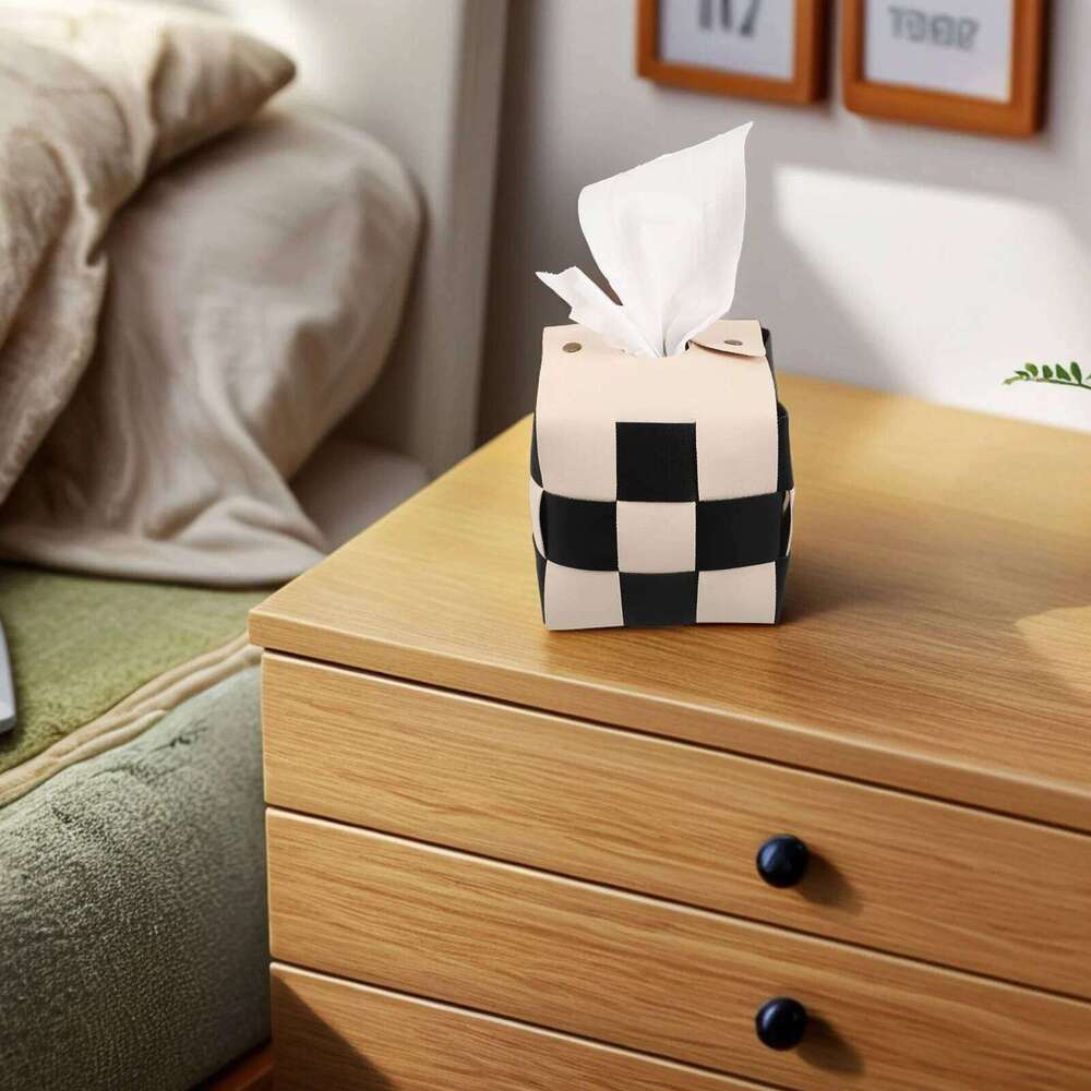 Holder Plaid Box Artificial Square Tissue Container Compact Desk Car Bathroom Organizer Storage Case For