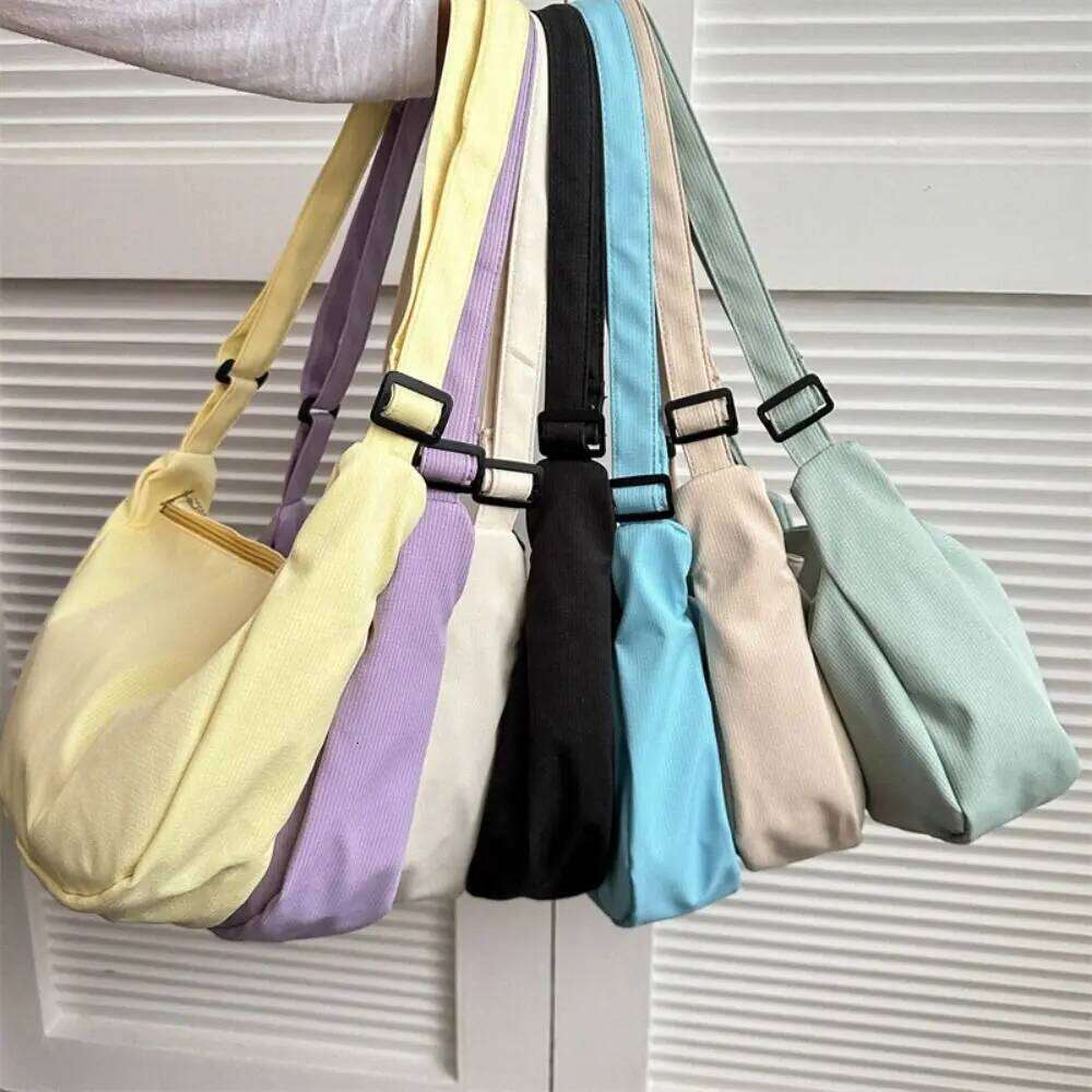 Korean Style Lightweight Shoulder Cream Solid Color Canvas with Pendant Handbag Messenger Simple Dumpling Bag XJ260125