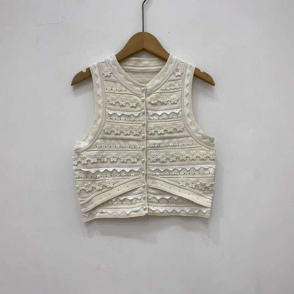 French Elegance 2026 Spring/Summer New Designer Style Hollow Jacquard Knitted Tank Top Split Skirt Set