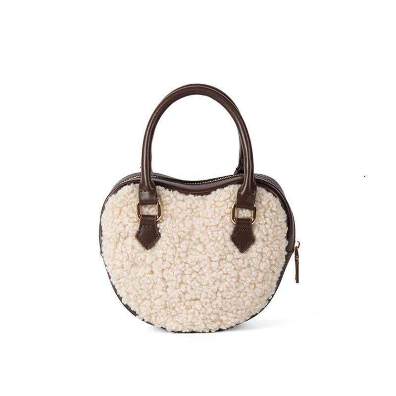 Fashionable Winter Faux Fur Apple Heart Shape Women's Handbag Luxury Design Soft Plush PU Leather Warm Fluffy Boston Shoulder Ba XJ260125