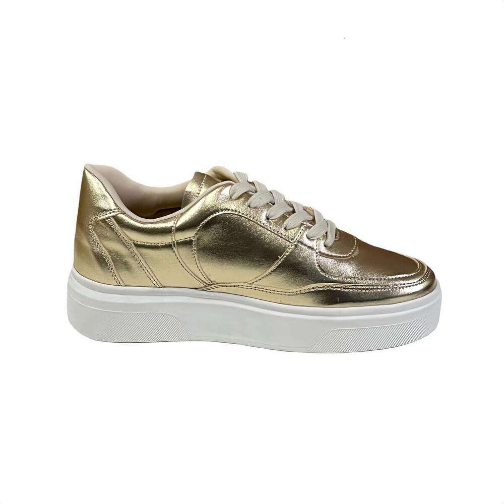 Okimoz Metallic Gold Fashion Gifts Platform Sneakers For Women Retro Glossy Casual Shoes With Thick Chunky Sole Sport Tennis Designer Shoes - view 7